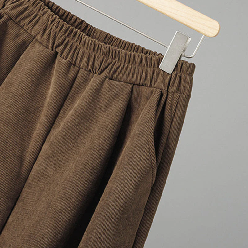 Pantaloni da donna in velluto a coste con gamba larga, elastico in vita e patchwork a quadri, lunghezza caviglia , Buddha Stones - Image 6