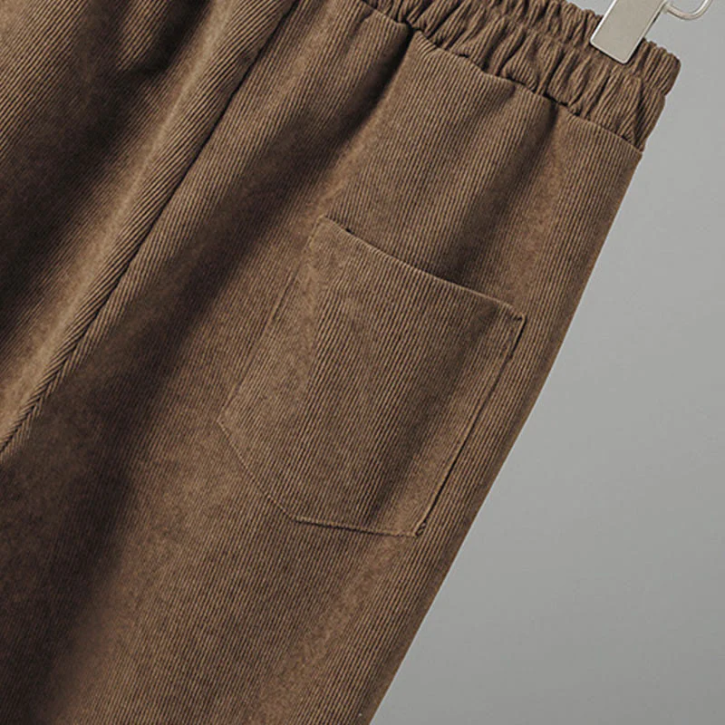Pantaloni da donna in velluto a coste con gamba larga, elastico in vita e patchwork a quadri, lunghezza caviglia , Buddha Stones - Image 7