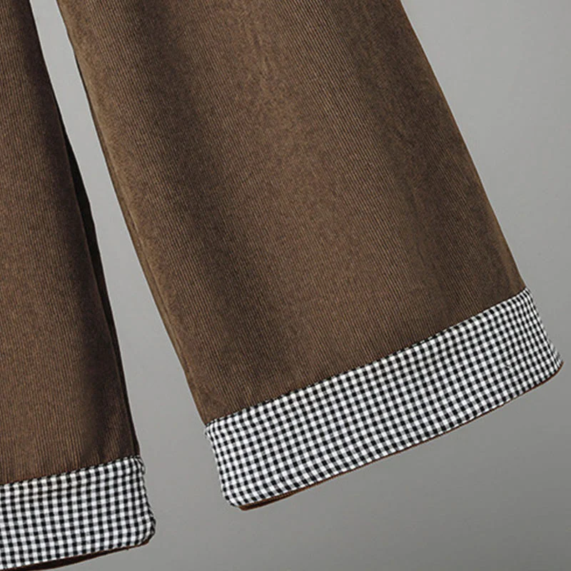 Pantaloni da donna in velluto a coste con gamba larga, elastico in vita e patchwork a quadri, lunghezza caviglia , Buddha Stones - Image 8