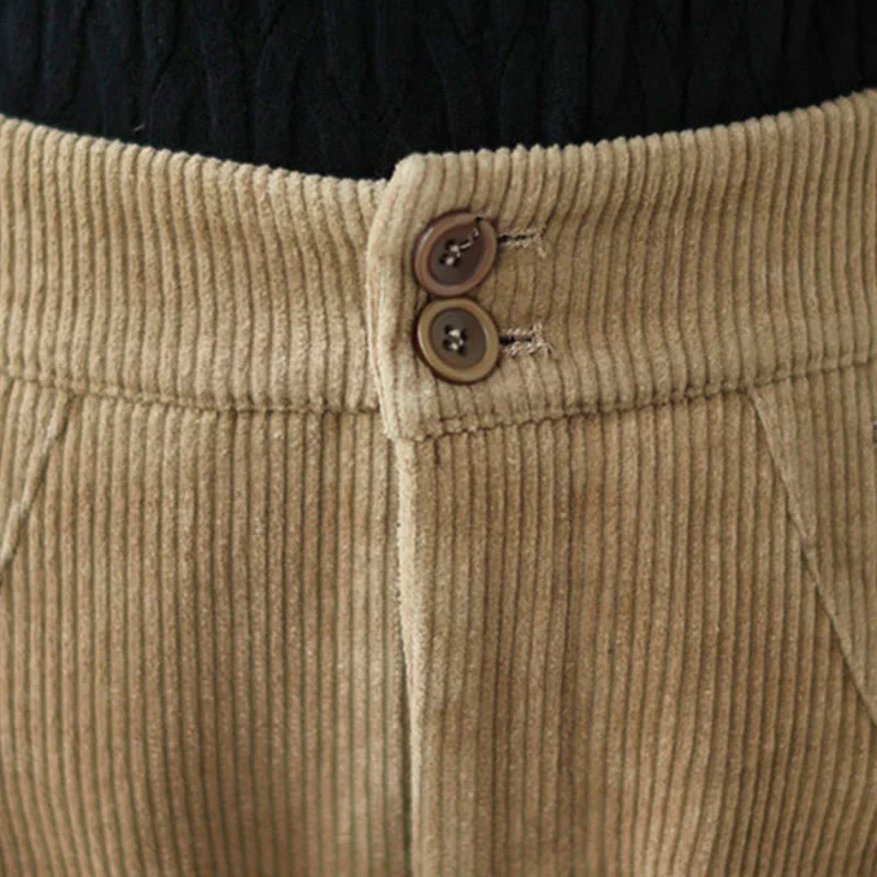 Pantaloni da donna in velluto a coste di cotone con tasche e bottoni casual Buddha Stones - Image 6