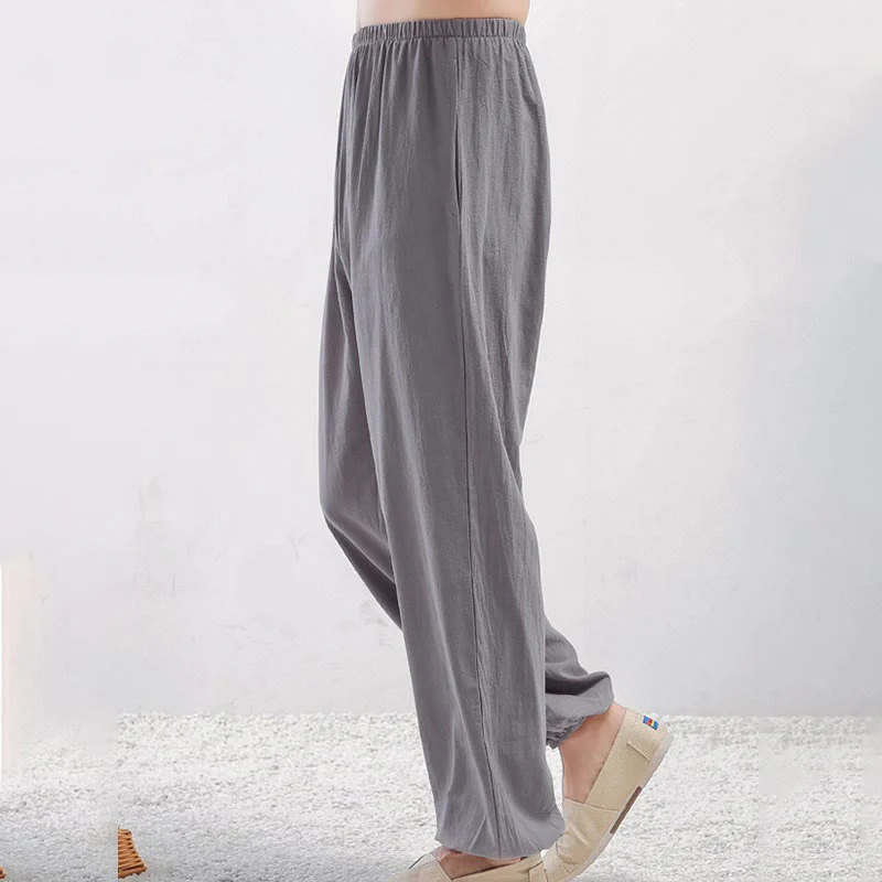 Pantaloni da pratica Tai Chi Qigong unisex con elastico in vita, tinta unita, estivi, con tasche , Buddha Stones - Image 2