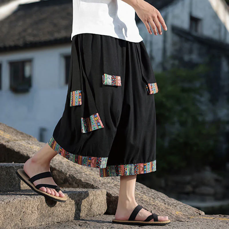 Pantaloni da uomo a gamba larga in cotone con tasche, lunghezza 7-8, Buddha Stones, etnici estivi - Image 6