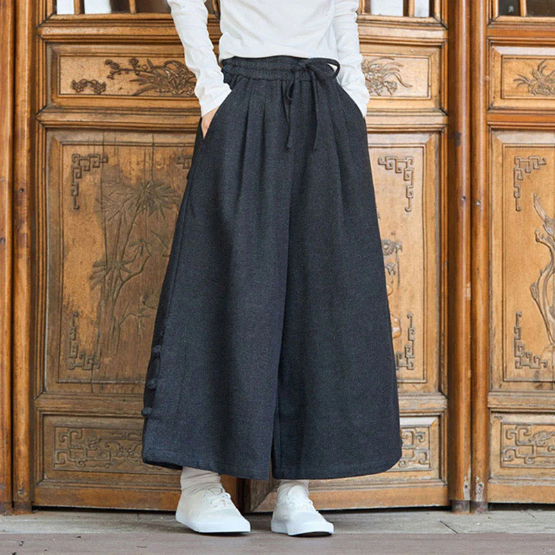 Pantaloni da uomo a gamba larga in velluto a coste con tasche e design cinese a forma di rana, invernali, termici , Buddha Stones