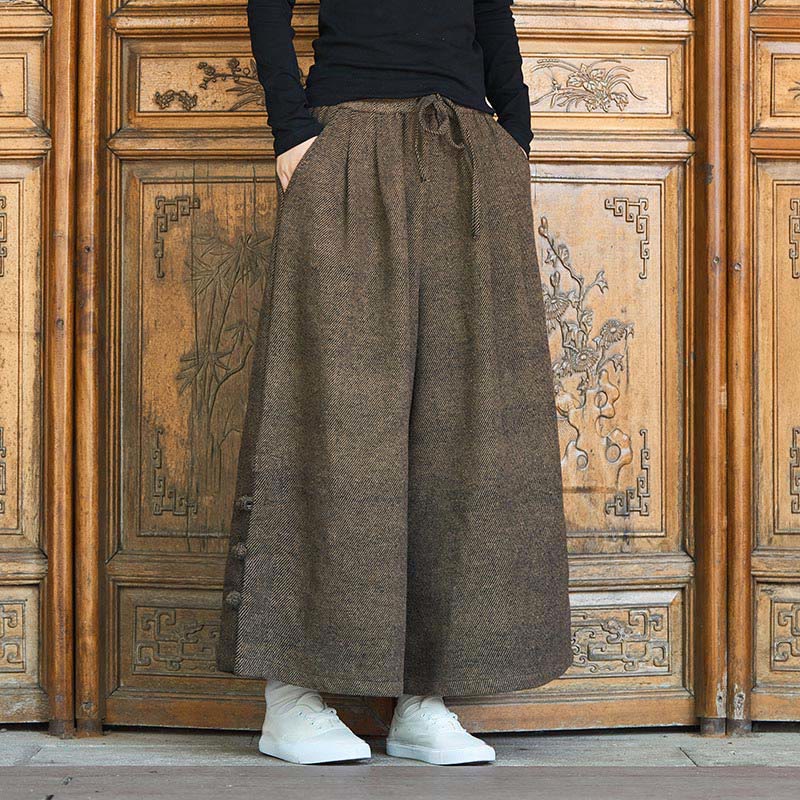 Pantaloni da uomo a gamba larga in velluto a coste con tasche e design cinese a forma di rana, invernali, termici , Buddha Stones - Image 11