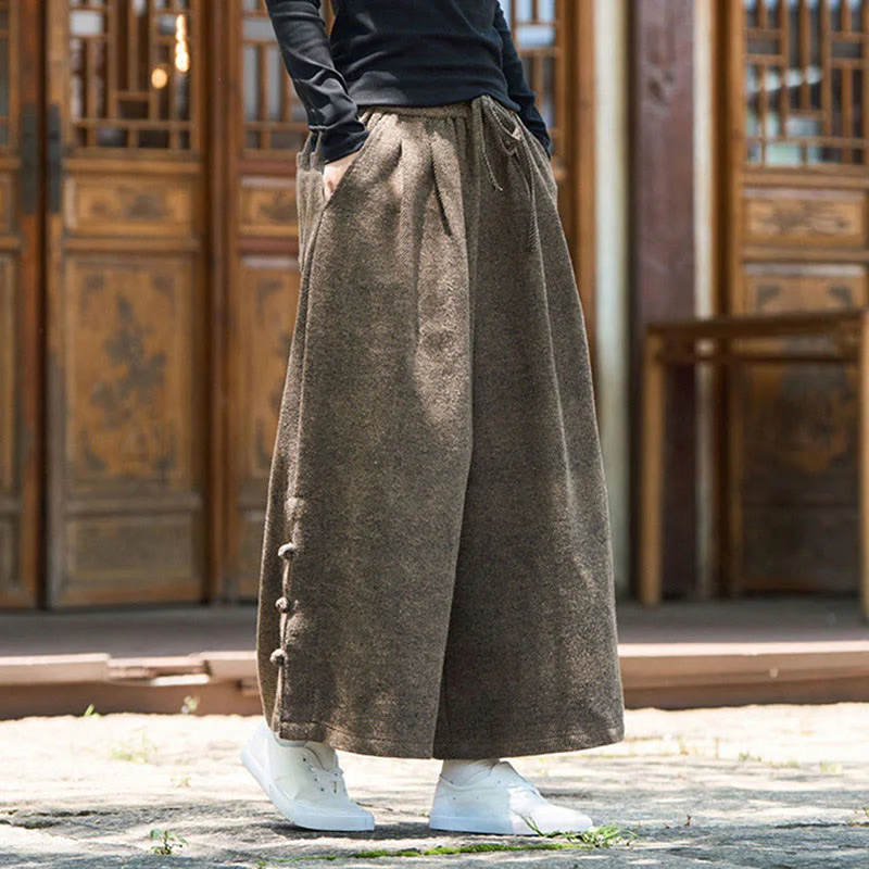 Pantaloni da uomo a gamba larga in velluto a coste con tasche e design cinese a forma di rana, invernali, termici , Buddha Stones - Image 17