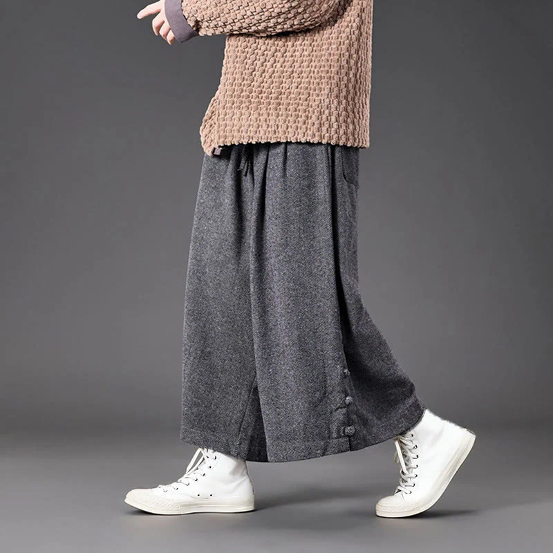 Pantaloni da uomo a gamba larga in velluto a coste con tasche e design cinese a forma di rana, invernali, termici , Buddha Stones - Image 24