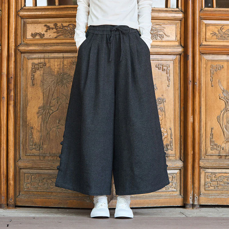 Pantaloni da uomo a gamba larga in velluto a coste con tasche e design cinese a forma di rana, invernali, termici , Buddha Stones - Image 3