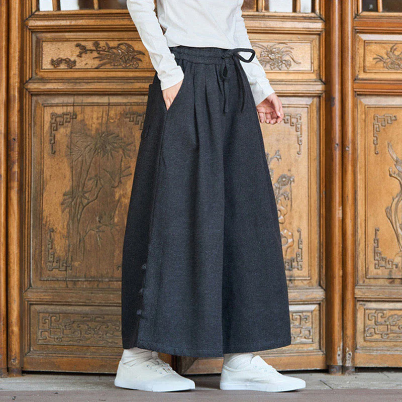 Pantaloni da uomo a gamba larga in velluto a coste con tasche e design cinese a forma di rana, invernali, termici , Buddha Stones - Image 4