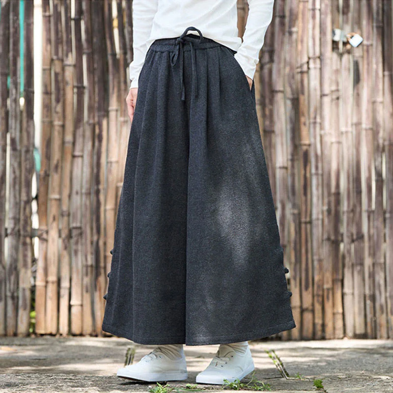 Pantaloni da uomo a gamba larga in velluto a coste con tasche e design cinese a forma di rana, invernali, termici , Buddha Stones - Image 9