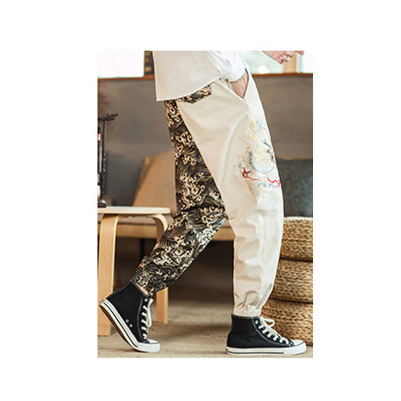Pantaloni da uomo bicolore con tasche e motivo a drago Buddha Stones - Image 11