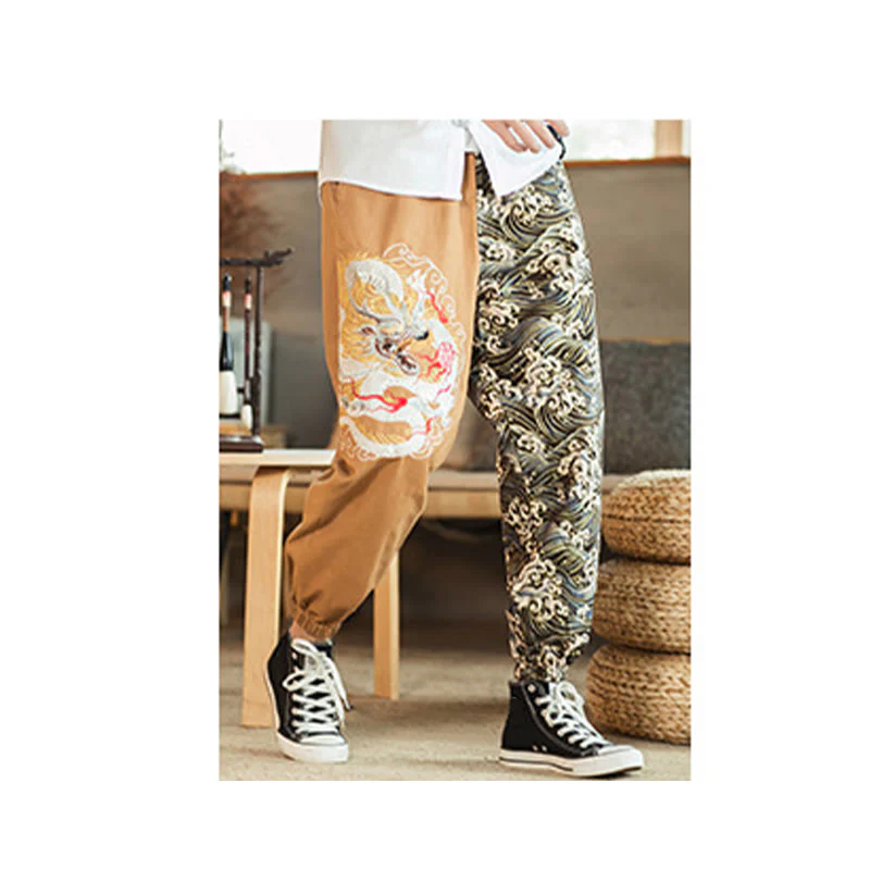 Pantaloni da uomo bicolore con tasche e motivo a drago Buddha Stones - Image 8