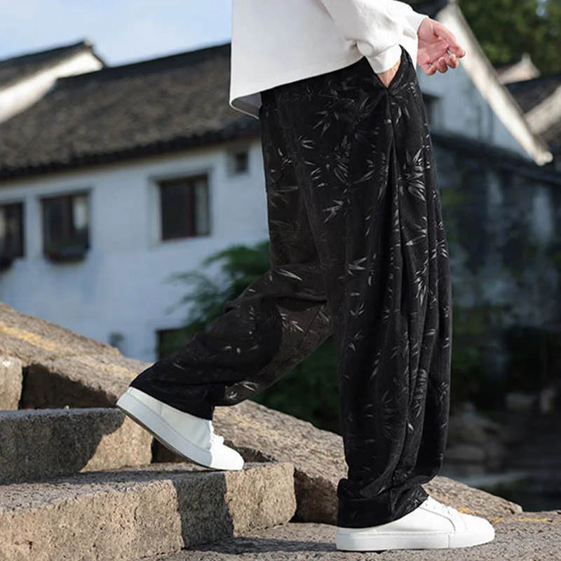 Pantaloni da uomo casual in cotone con tasche, ricamati con Buddha Stones - Image 2