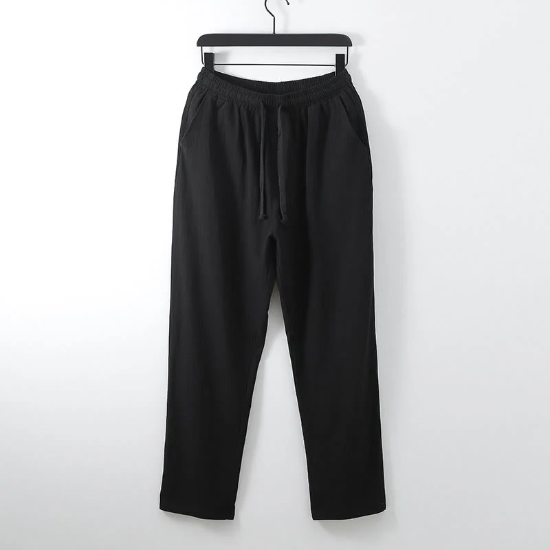 Pantaloni da uomo casual larghi in cotone e lino tinta unita con tasche Buddha Stones - Image 7