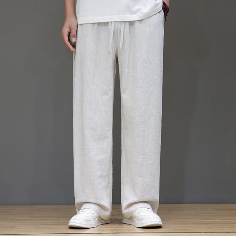 Pantaloni da uomo estivi in cotone e lino con gamba dritta e tasche Buddha Stones - Image 12