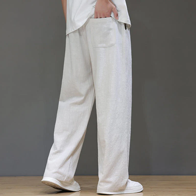 Pantaloni da uomo estivi in cotone e lino con gamba dritta e tasche Buddha Stones - Image 15
