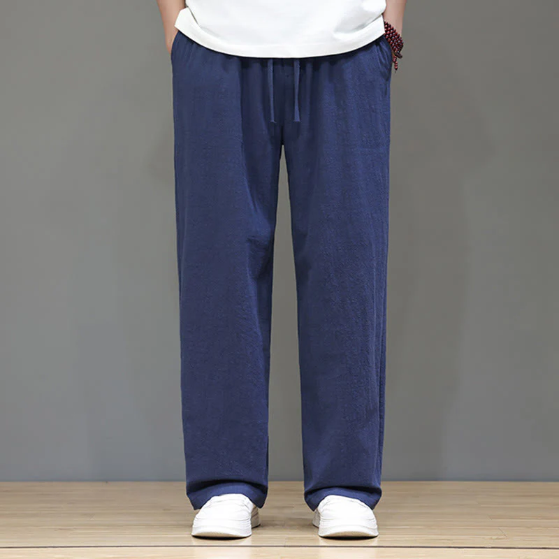 Pantaloni da uomo estivi in cotone e lino con gamba dritta e tasche Buddha Stones - Image 2