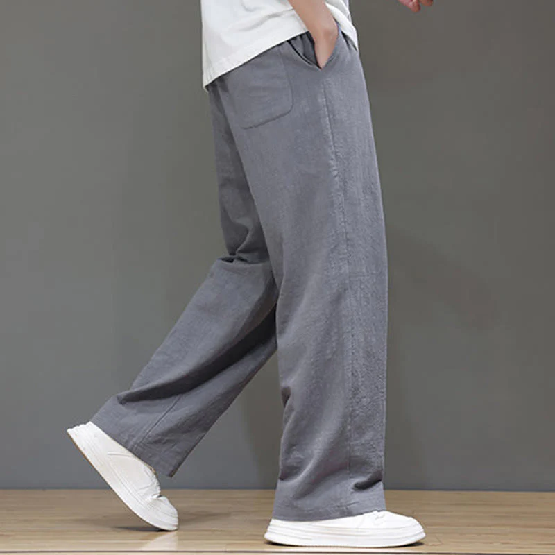 Pantaloni da uomo estivi in cotone e lino con gamba dritta e tasche Buddha Stones - Image 22