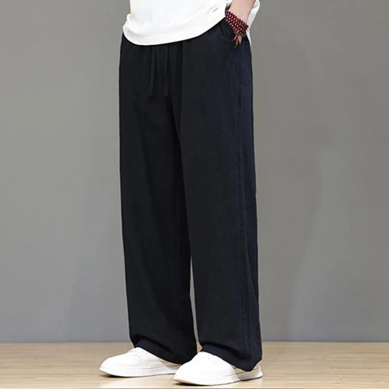 Pantaloni da uomo estivi in cotone e lino con gamba dritta e tasche Buddha Stones - Image 37