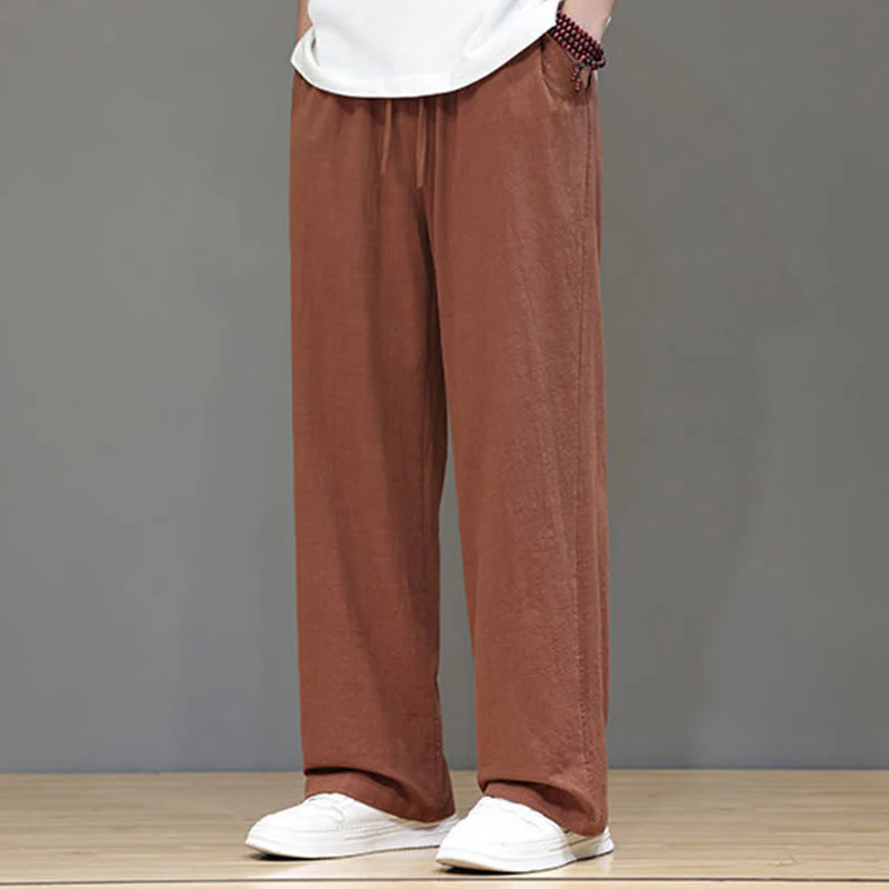 Pantaloni da uomo estivi in cotone e lino con gamba dritta e tasche Buddha Stones - Image 41