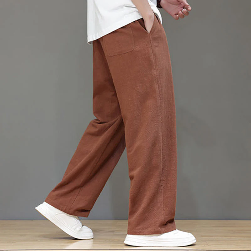 Pantaloni da uomo estivi in cotone e lino con gamba dritta e tasche Buddha Stones - Image 42