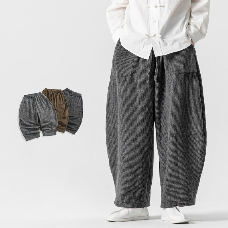 Pantaloni da uomo in cotone a gamba larga con tasche e coulisse, tinta unita, modello Buddha Stones Daily