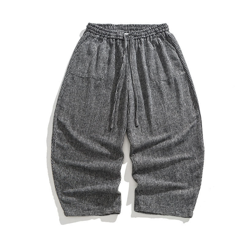Pantaloni da uomo in cotone a gamba larga con tasche e coulisse, tinta unita, modello Buddha Stones Daily - Image 10