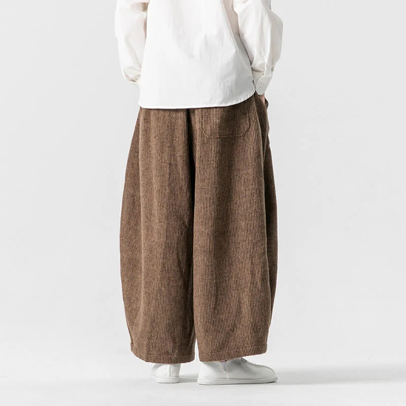 Pantaloni da uomo in cotone a gamba larga con tasche e coulisse, tinta unita, modello Buddha Stones Daily - Image 13