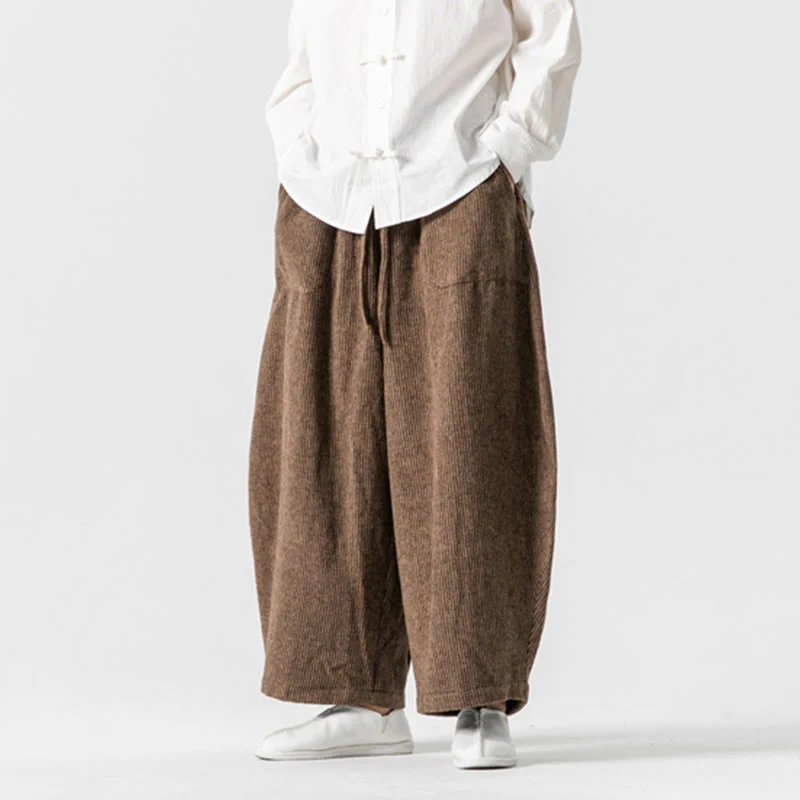 Pantaloni da uomo in cotone a gamba larga con tasche e coulisse, tinta unita, modello Buddha Stones Daily - Image 14