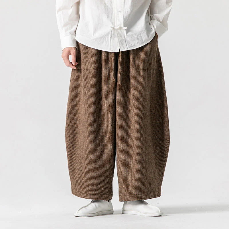 Pantaloni da uomo in cotone a gamba larga con tasche e coulisse, tinta unita, modello Buddha Stones Daily - Image 15