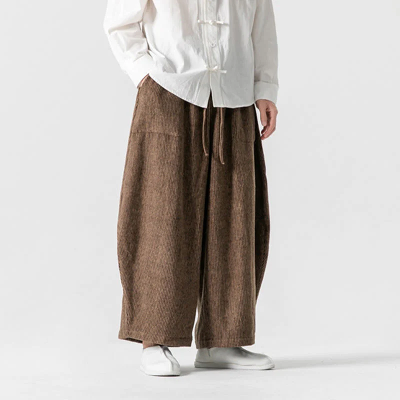 Pantaloni da uomo in cotone a gamba larga con tasche e coulisse, tinta unita, modello Buddha Stones Daily - Image 16
