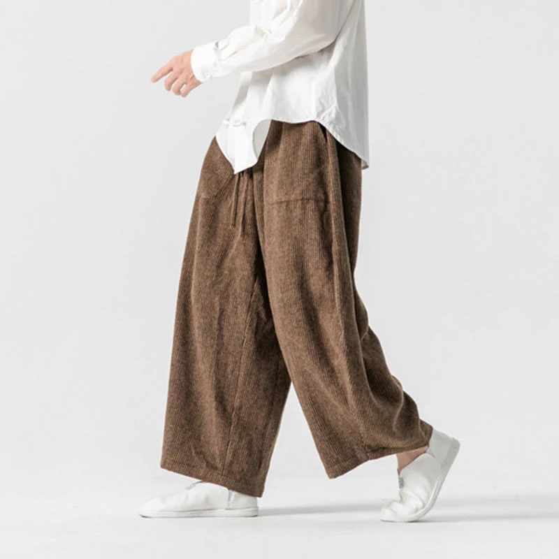 Pantaloni da uomo in cotone a gamba larga con tasche e coulisse, tinta unita, modello Buddha Stones Daily - Image 17