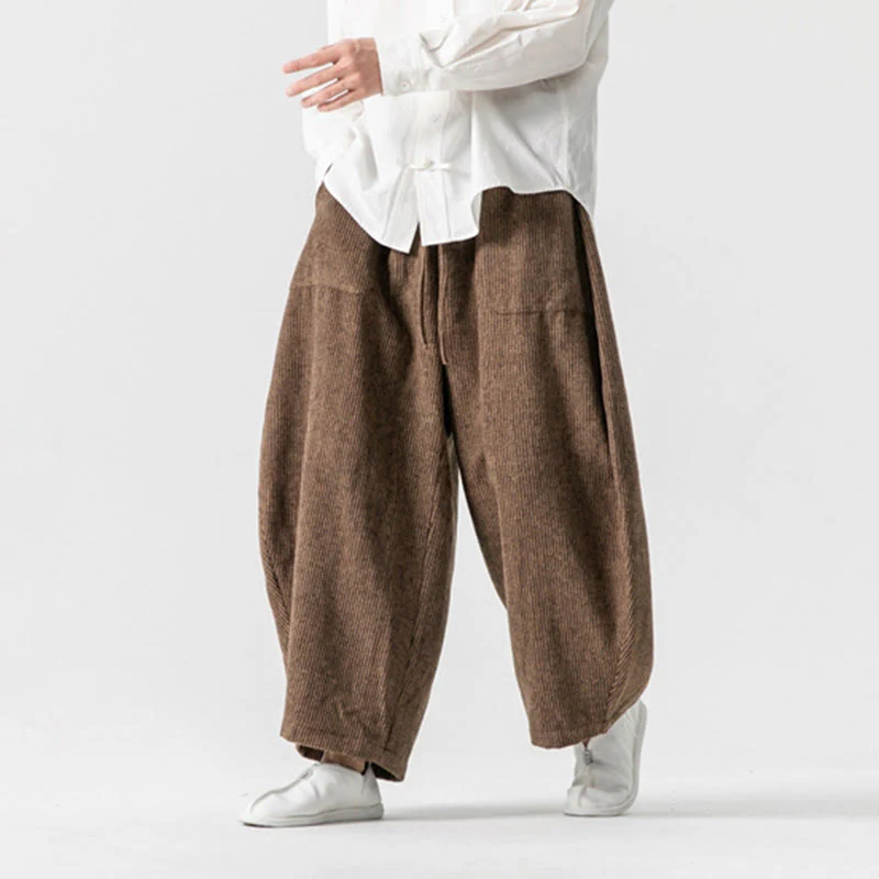 Pantaloni da uomo in cotone a gamba larga con tasche e coulisse, tinta unita, modello Buddha Stones Daily - Image 18