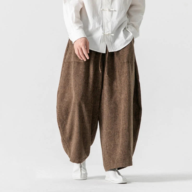 Pantaloni da uomo in cotone a gamba larga con tasche e coulisse, tinta unita, modello Buddha Stones Daily - Image 19
