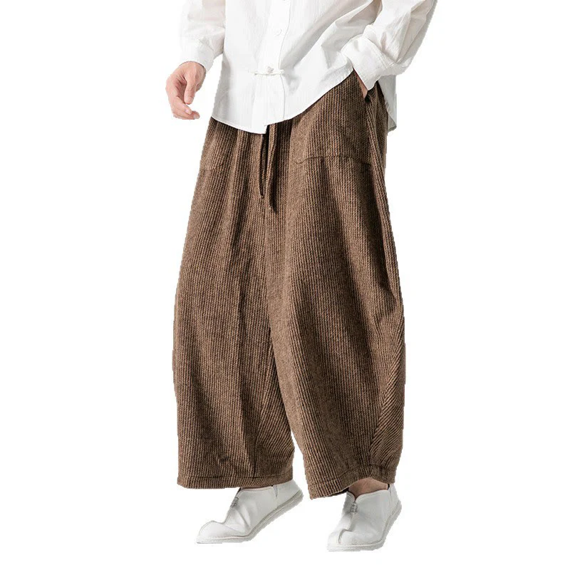 Pantaloni da uomo in cotone a gamba larga con tasche e coulisse, tinta unita, modello Buddha Stones Daily - Image 20