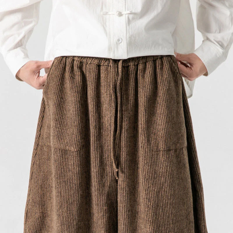 Pantaloni da uomo in cotone a gamba larga con tasche e coulisse, tinta unita, modello Buddha Stones Daily - Image 21