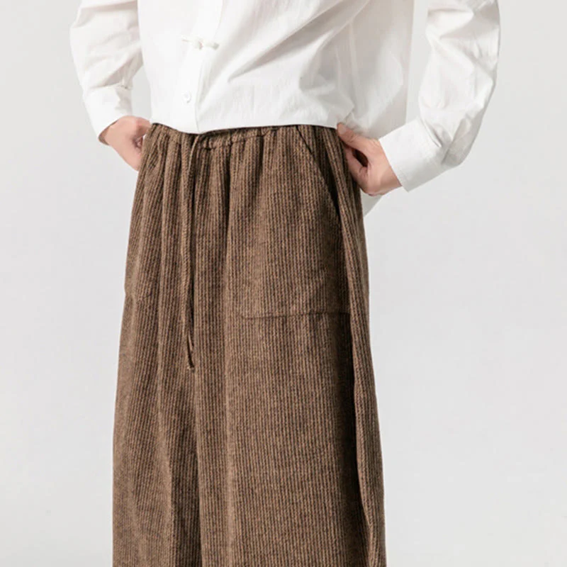 Pantaloni da uomo in cotone a gamba larga con tasche e coulisse, tinta unita, modello Buddha Stones Daily - Image 22