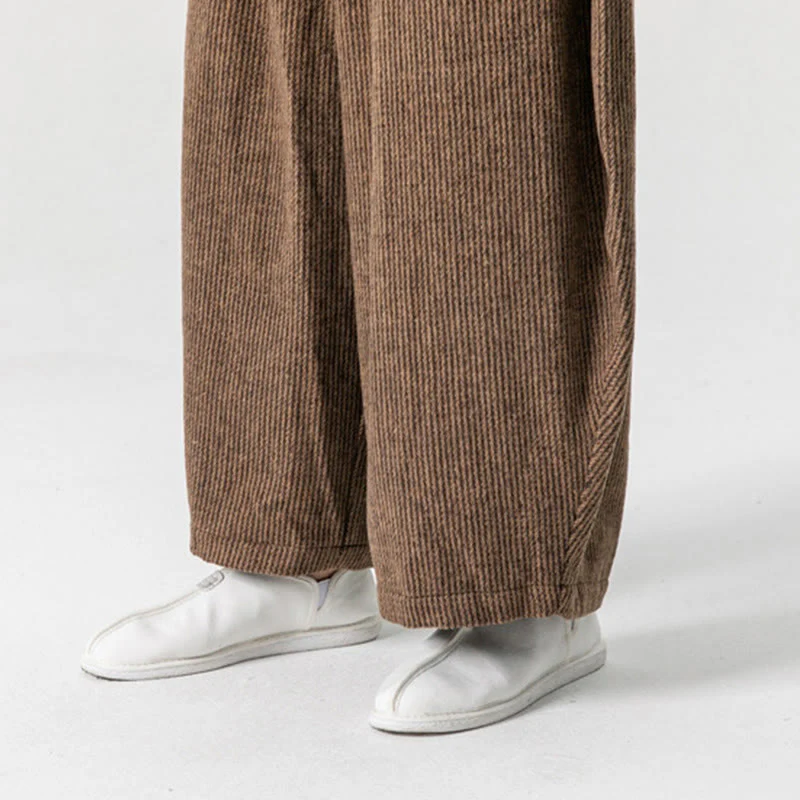 Pantaloni da uomo in cotone a gamba larga con tasche e coulisse, tinta unita, modello Buddha Stones Daily - Image 24