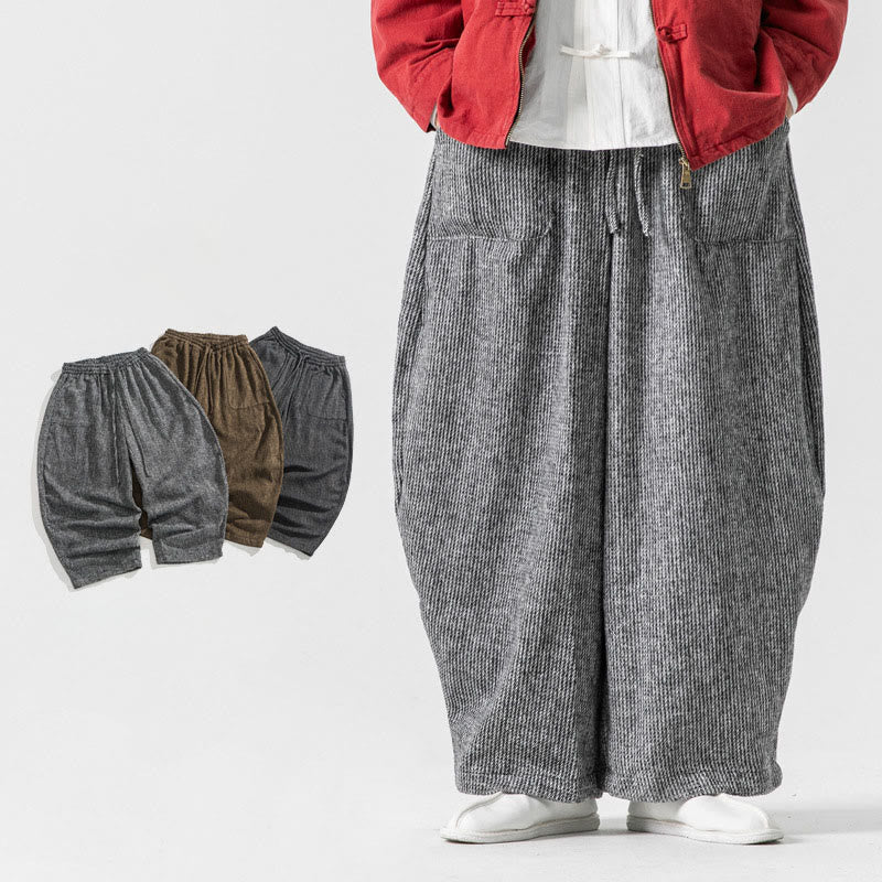 Pantaloni da uomo in cotone a gamba larga con tasche e coulisse, tinta unita, modello Buddha Stones Daily - Image 26