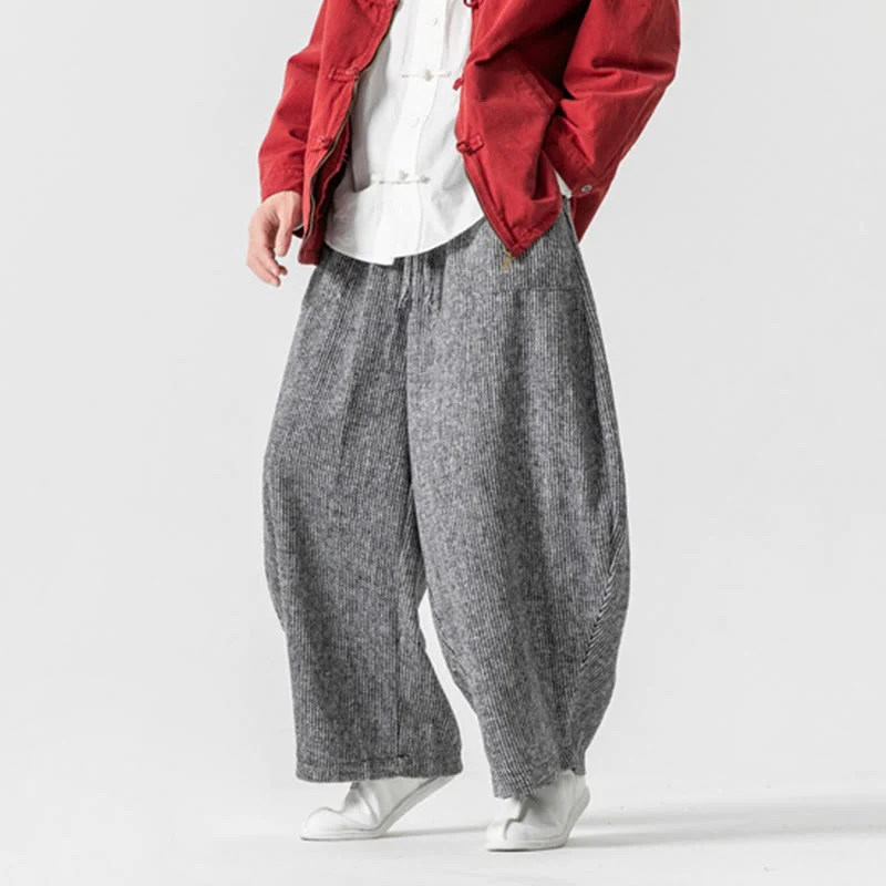 Pantaloni da uomo in cotone a gamba larga con tasche e coulisse, tinta unita, modello Buddha Stones Daily - Image 27