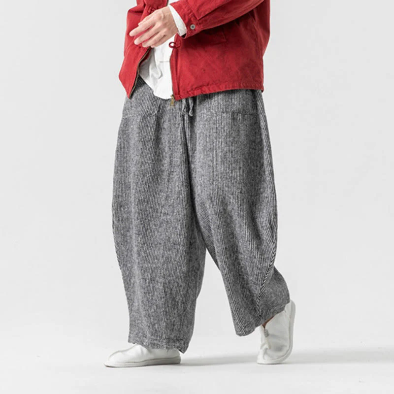 Pantaloni da uomo in cotone a gamba larga con tasche e coulisse, tinta unita, modello Buddha Stones Daily - Image 28