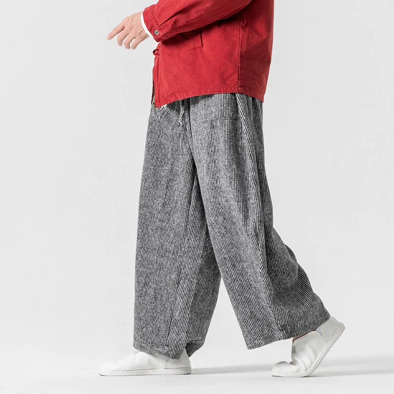 Pantaloni da uomo in cotone a gamba larga con tasche e coulisse, tinta unita, modello Buddha Stones Daily - Image 29