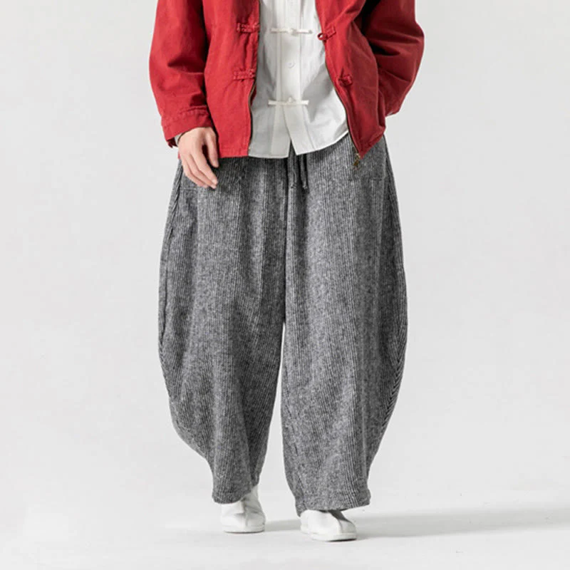 Pantaloni da uomo in cotone a gamba larga con tasche e coulisse, tinta unita, modello Buddha Stones Daily - Image 30