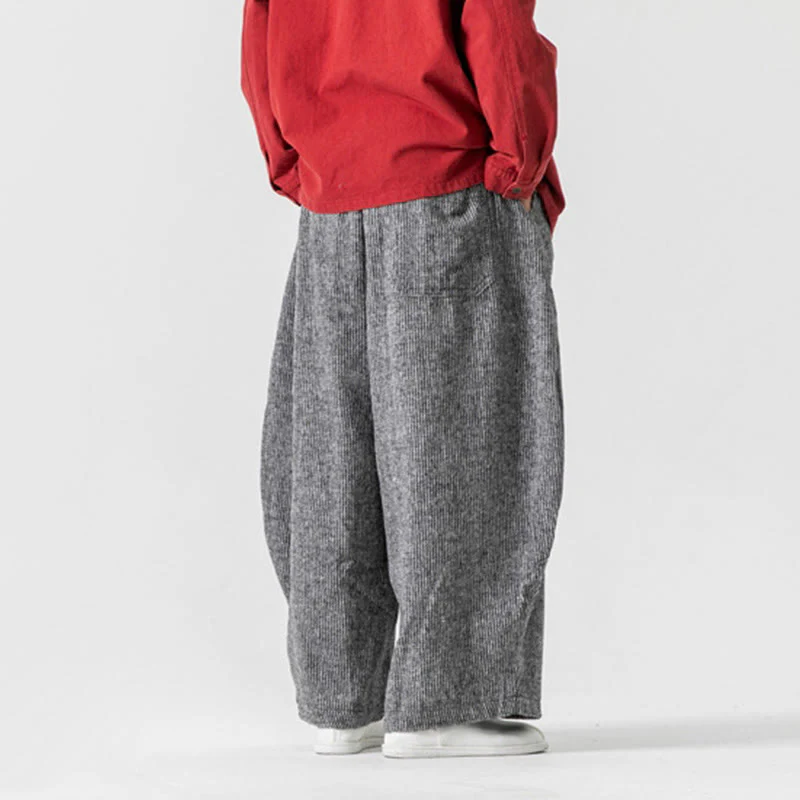 Pantaloni da uomo in cotone a gamba larga con tasche e coulisse, tinta unita, modello Buddha Stones Daily - Image 31