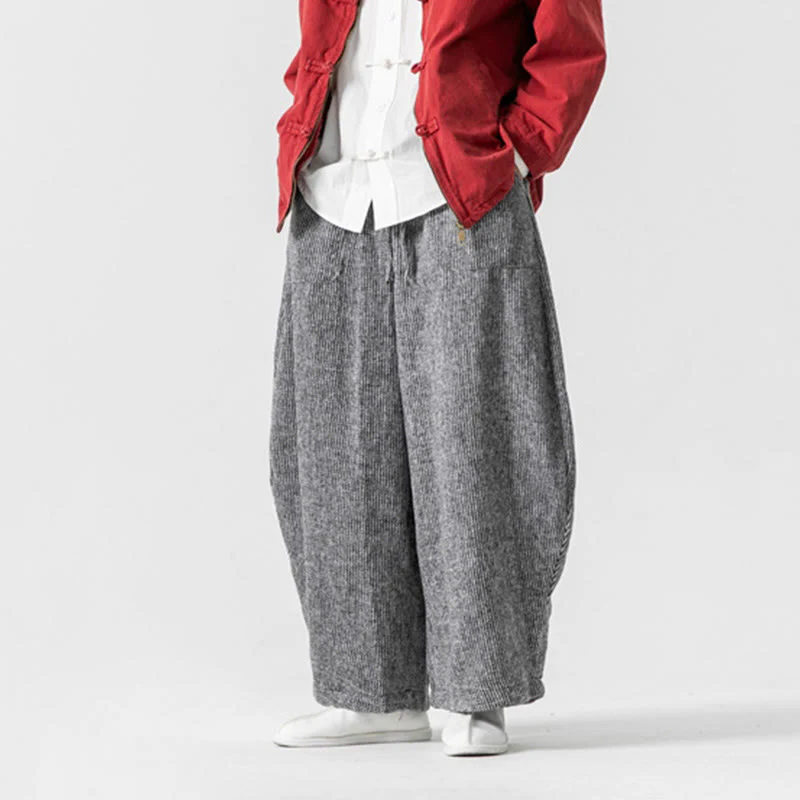 Pantaloni da uomo in cotone a gamba larga con tasche e coulisse, tinta unita, modello Buddha Stones Daily - Image 32