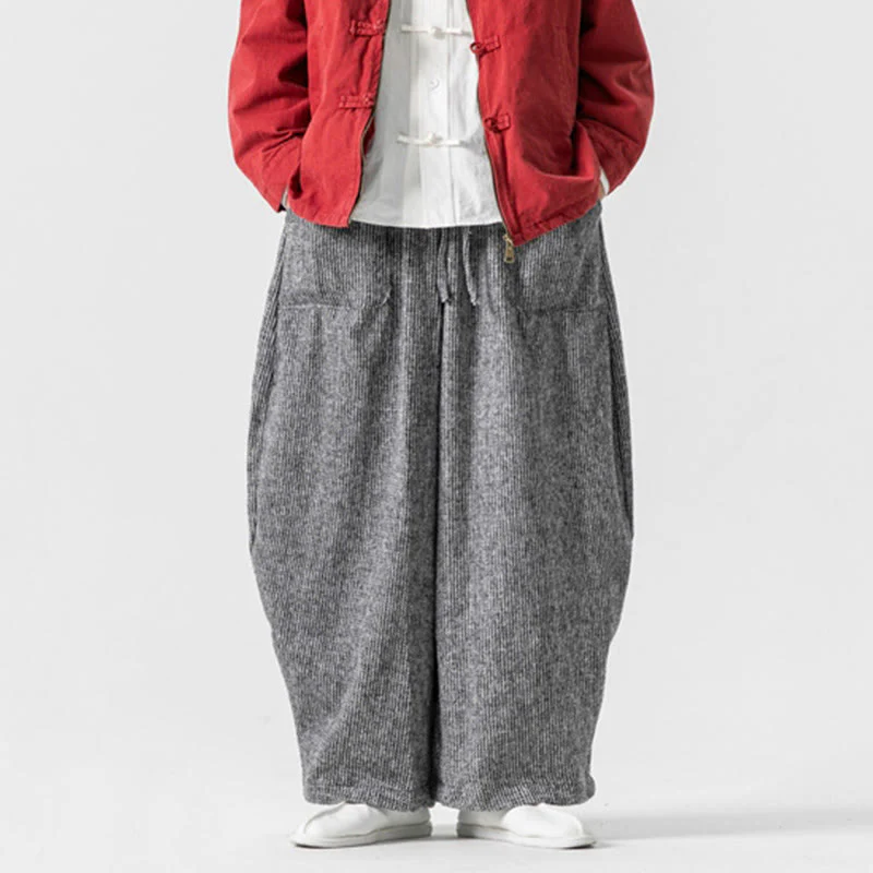 Pantaloni da uomo in cotone a gamba larga con tasche e coulisse, tinta unita, modello Buddha Stones Daily - Image 33