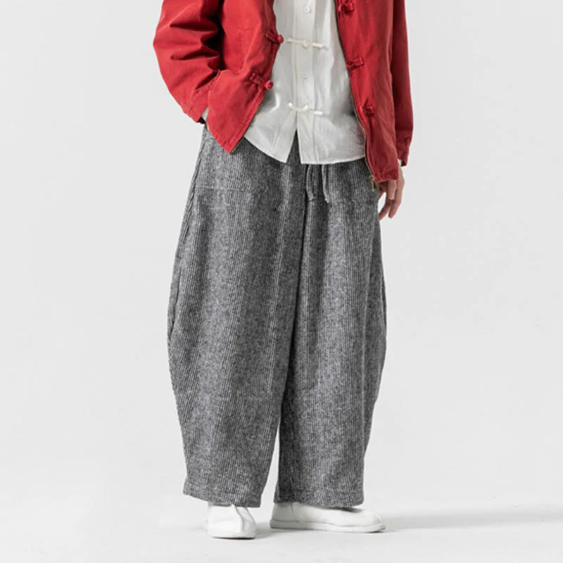Pantaloni da uomo in cotone a gamba larga con tasche e coulisse, tinta unita, modello Buddha Stones Daily - Image 34