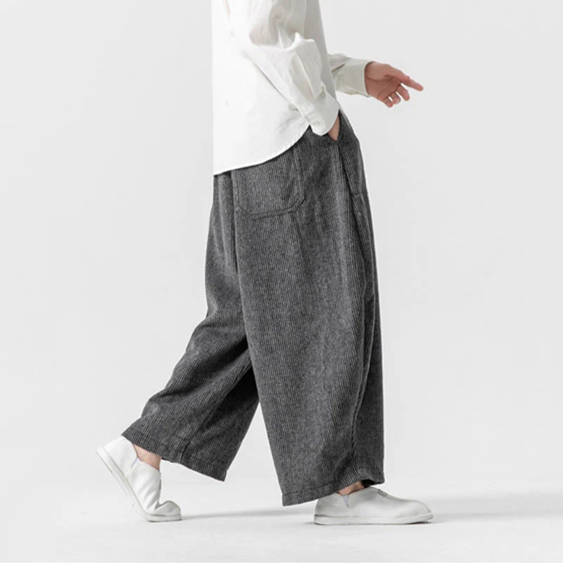 Pantaloni da uomo in cotone a gamba larga con tasche e coulisse, tinta unita, modello Buddha Stones Daily - Image 8