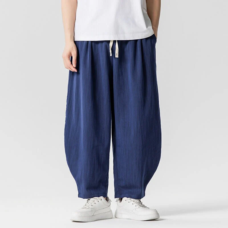 Pantaloni da uomo in cotone alla caviglia con coulisse e tasche, modello Buddha Stones Summer Pure Color