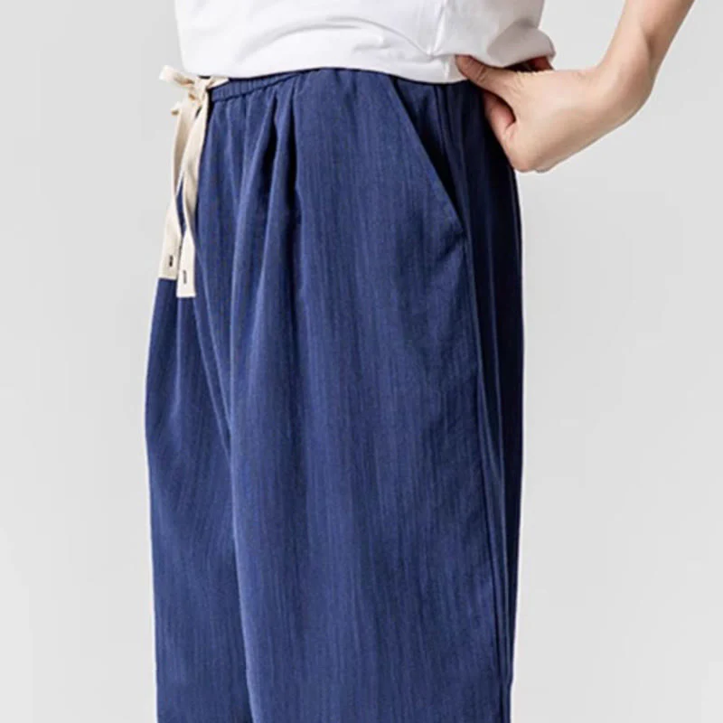 Pantaloni da uomo in cotone alla caviglia con coulisse e tasche, modello Buddha Stones Summer Pure Color - Image 10