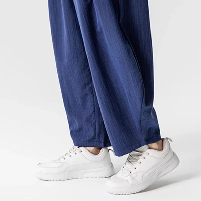 Pantaloni da uomo in cotone alla caviglia con coulisse e tasche, modello Buddha Stones Summer Pure Color - Image 11